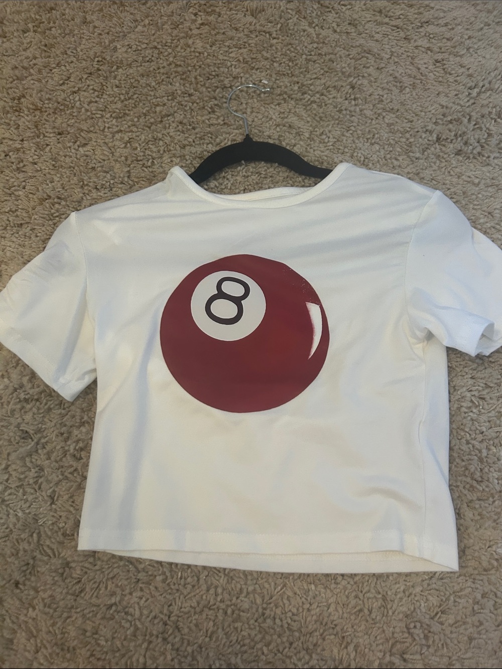 White Kids Graphic Tee with Red 8-Ball Print